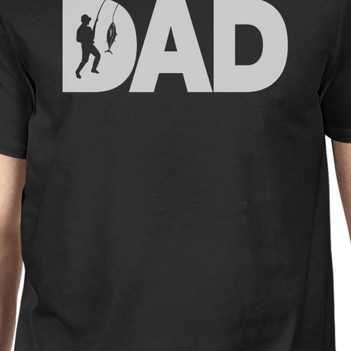 Dad Fish Mens Black Round Neck Tee Funny Graphic - Image 2